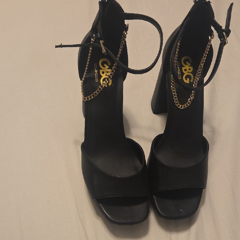 GBG Los Angeles Black Heels with Gold Accents